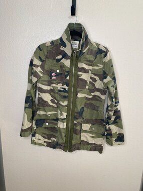 Ashley By 26 Intl Womens Camo Jacket Embroidered Floral Zip Front M 100% Cotton